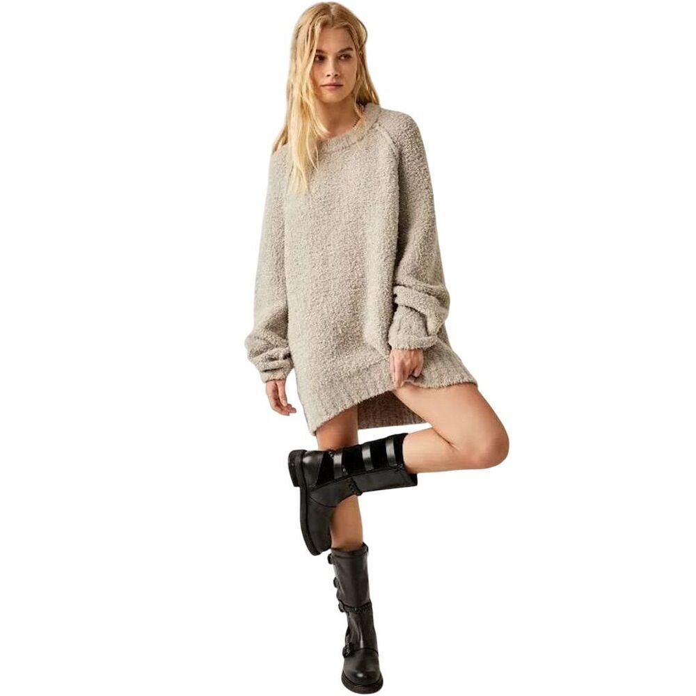Free People Wool Blend Teddy Sweater Oversized Beige Pullover S Cozy Outdoor - Picture 3 of 16